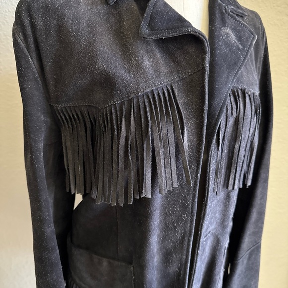 Vintage Black Suede Fringe Leather Jacket - Picture 2 of 16